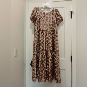 Anthropologie Maeve rose gold Sequin midi dress